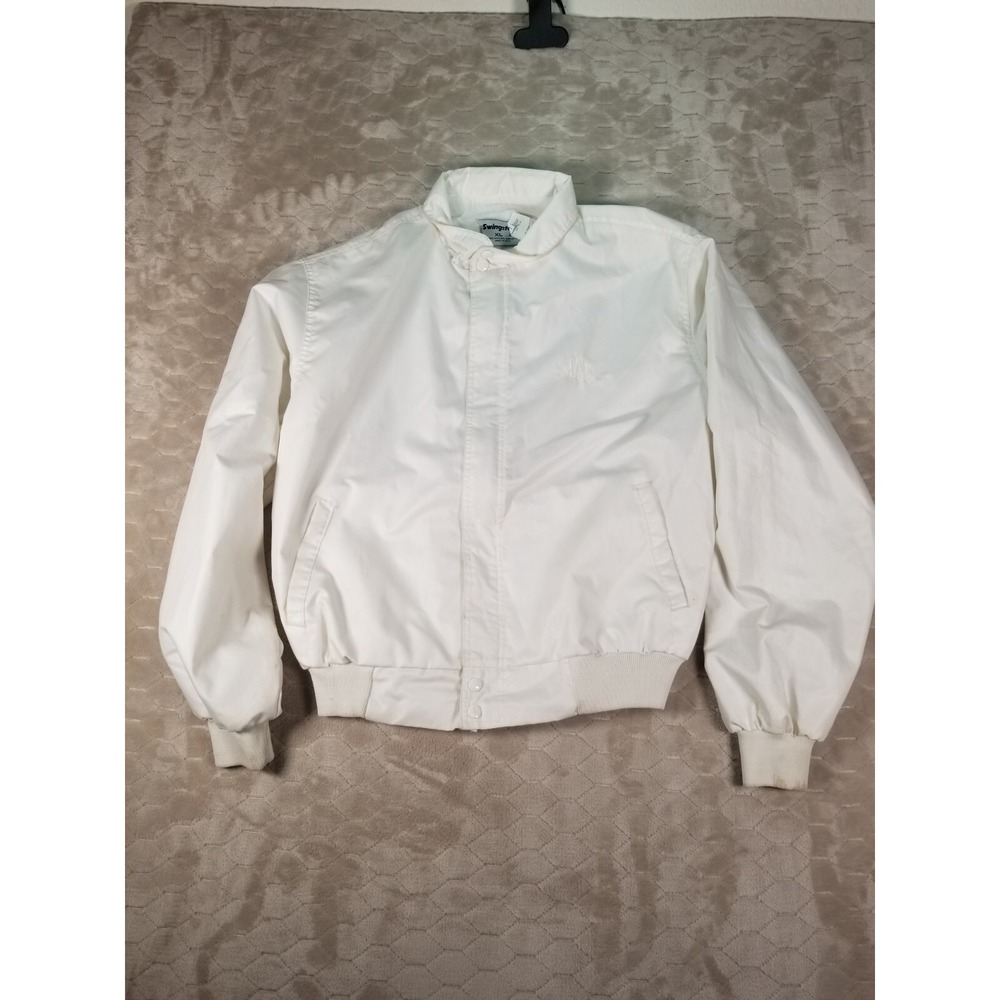 VTG Swingster Jacket Windbreaker Mens MXL‎ White Retro Mac Tools USA   STAINED